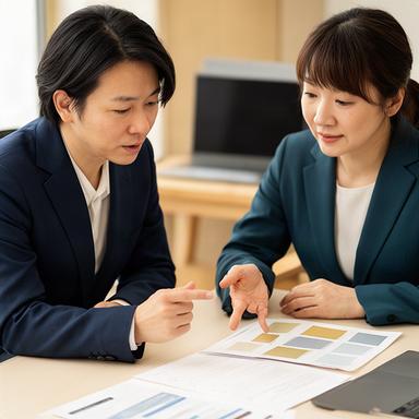 就労相談の机で求人情報を確認するキャリアコンサルタント