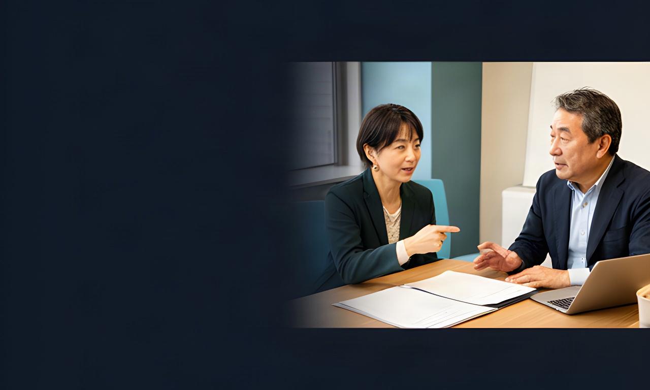 神戸市の相談室で支援員と再就職を考える中高年の相談者が資料を見ている様子